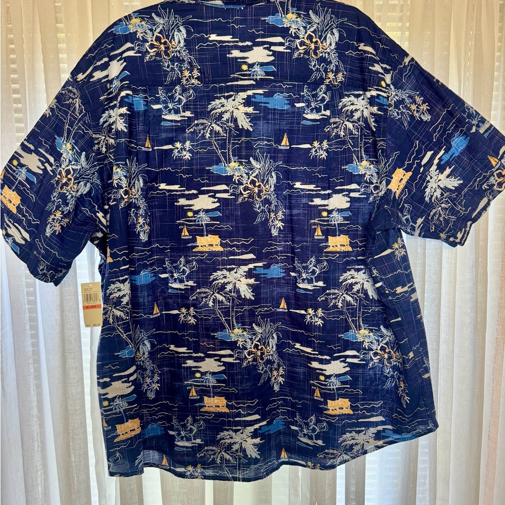 IZOD Men's Navy Tropical Print Shirt (New) - Picture 2 of 4